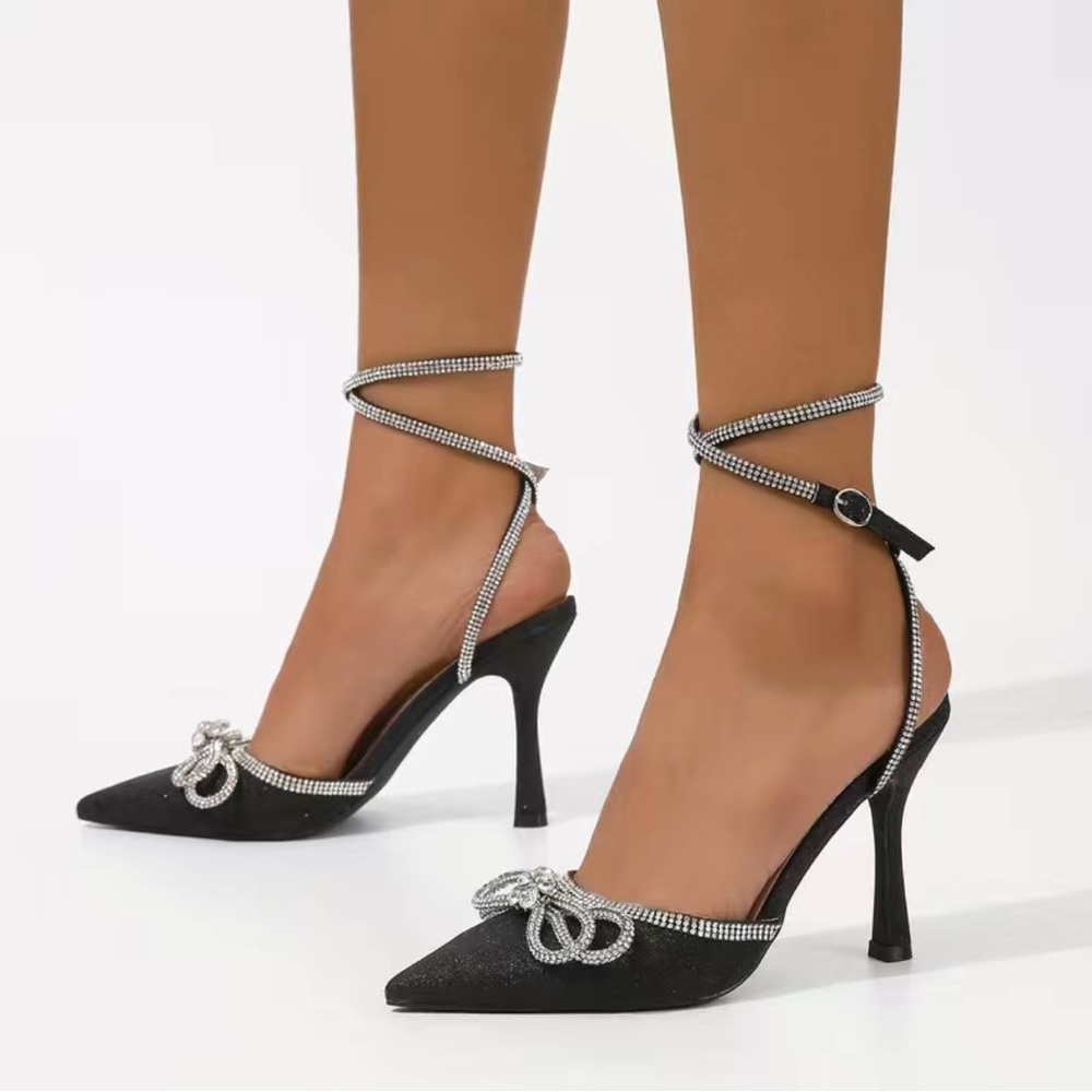 Sparkly rhinestone wrap heels